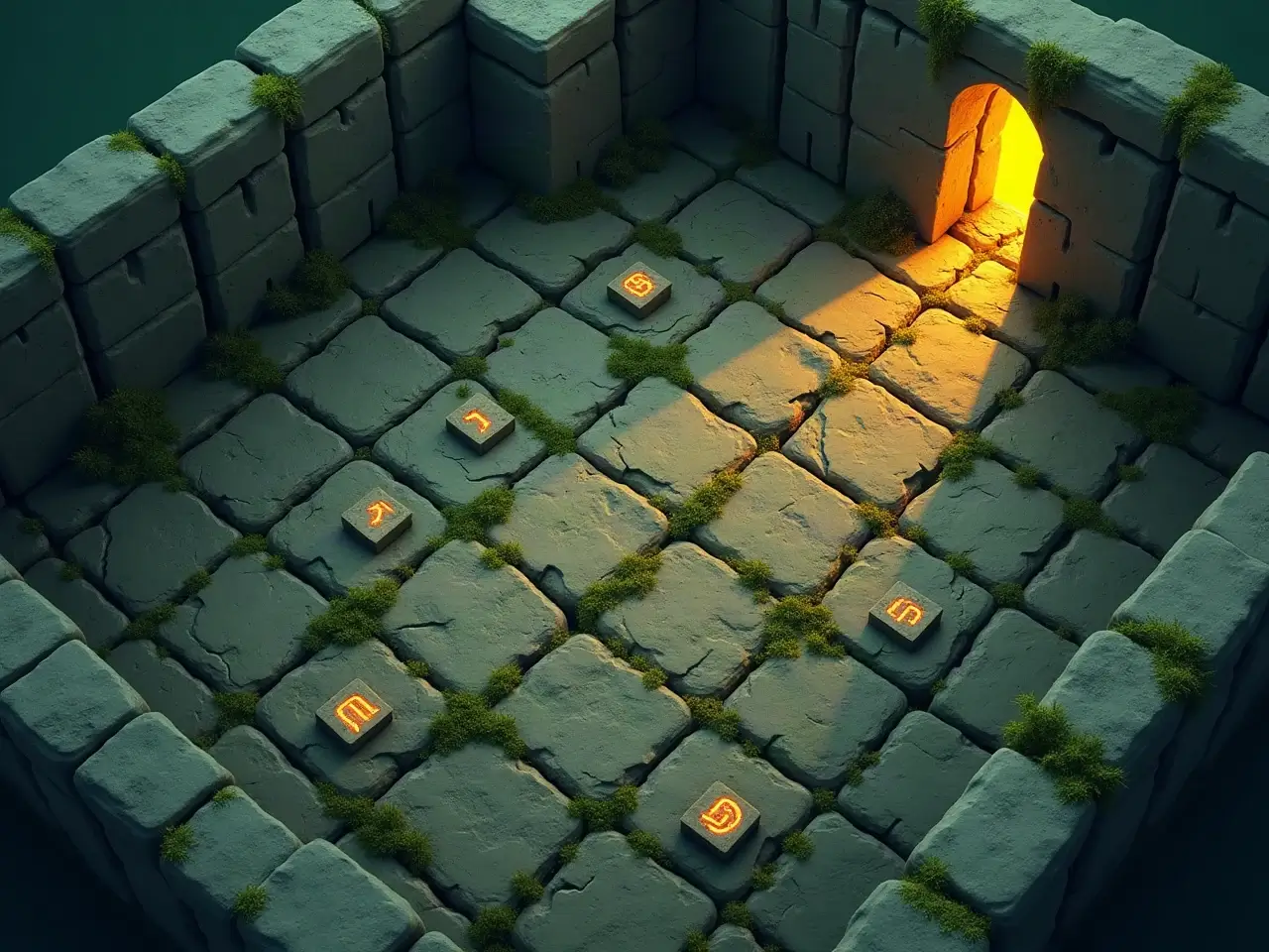 Ancient stone puzzle board with movable blocks